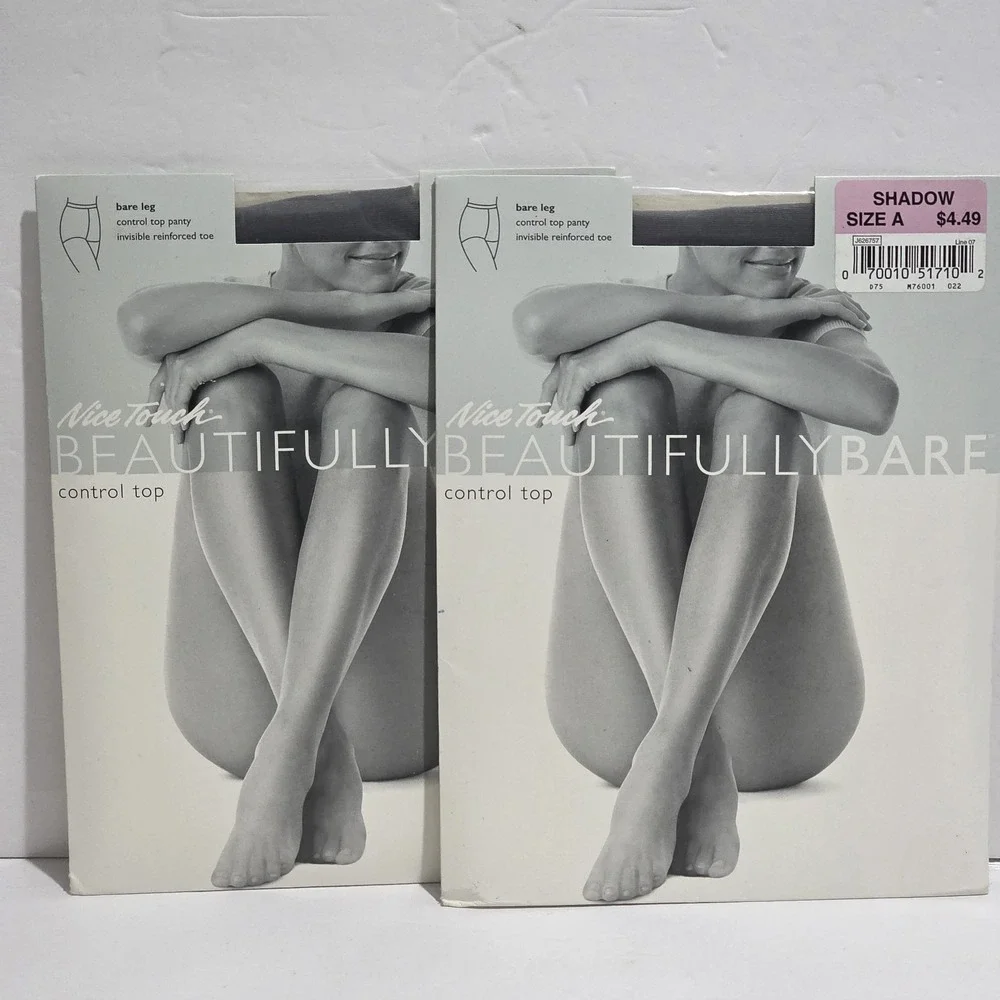 Sears Nice Touch Beautifully Bare Control Top Pantyhose Shadow Size A -2 Packs